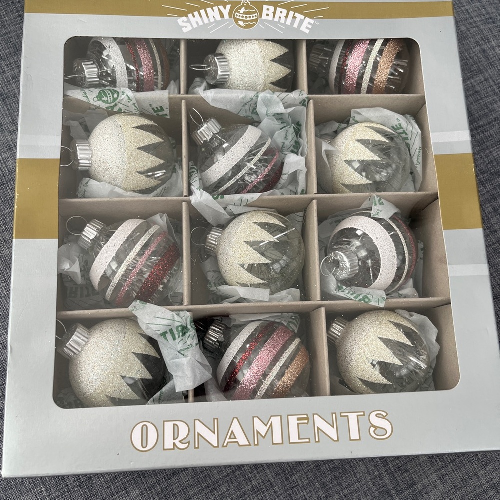Christopher Radko Ornaments Shiny Brite 12 Piece Glass Pink Red Bronze